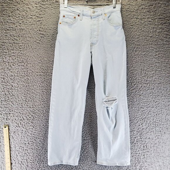 Levis Jeans Womens 28 Light Blue Ribcage Straight Ankle High-Waist Button Fly - Picture 7 of 13